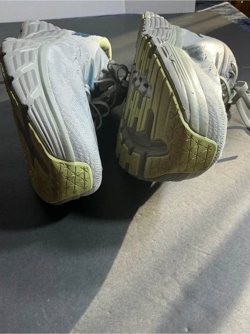 Hoka One One lite gray Running Shoes with Lime and Teal Accents